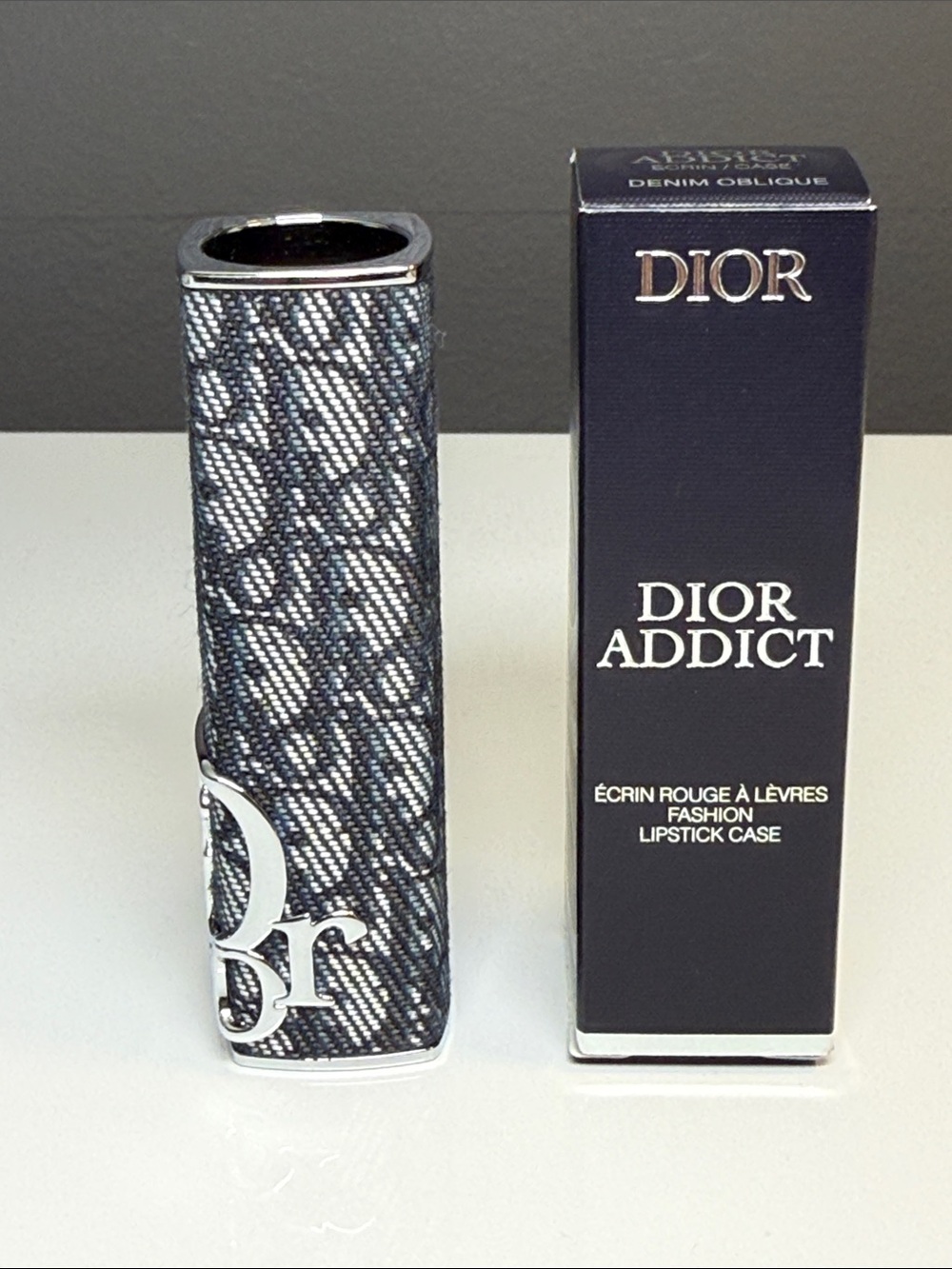 Dior Addict Denim Oblique Lipstick Case - Navy/Gray, new/unused